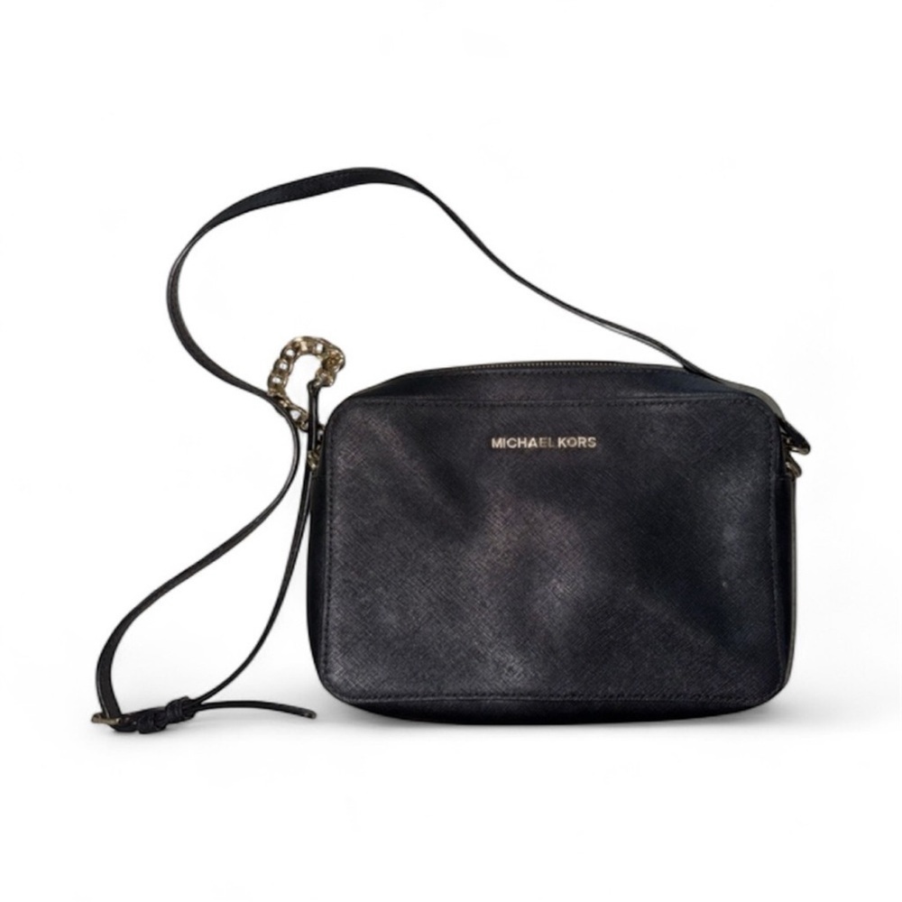 Micheal Kors Jet Set Crossbody bag in black Saffiano leather with gold-tone - Picture 1 of 3